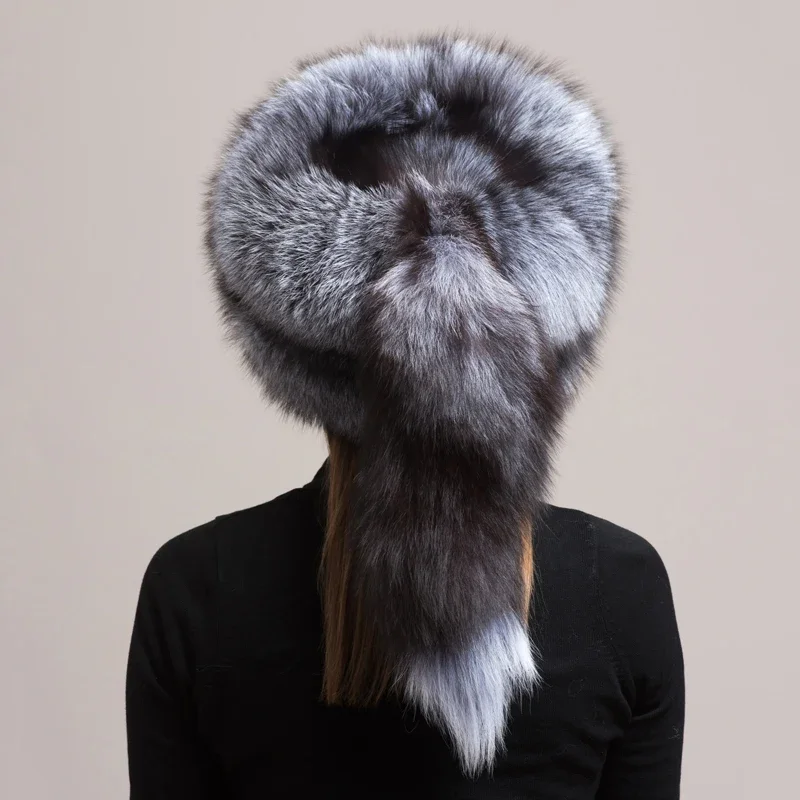 Winter Damen Echtpelz-Mütze Natürliche Modische Fuchspelz-Hüte Kopfbedeckung Russische Outdoor-Kappe Damen Verdickte Warme Pelzmützen – Detail 3
