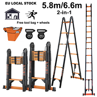 Telescopic Ladder 5.8m/6.6m Carbon Steel 2 in1 A-Frame Folding Portable Multi-Purpose Ladder with EN131 Certified Load 150kg