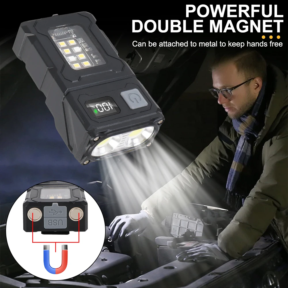 USB Rechargeable Multifunctional Portable Adjustable Angle Flashlight Emergency Light Side Lamp Hiking Camping Working