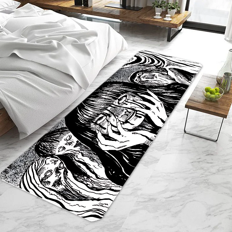 

Black comics Junji Ito Door Mat Entrance Doormat Non-slip Washable Kitchen Carpet Living Room Hallway Rugs Door Mats Bathroom