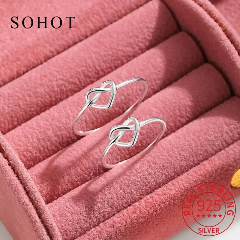 

Real 925 Sterling Silver Fashion Hollow Heart Round Finger Ring for Charm Women Cute Geometric Fine Jewelry Accessories