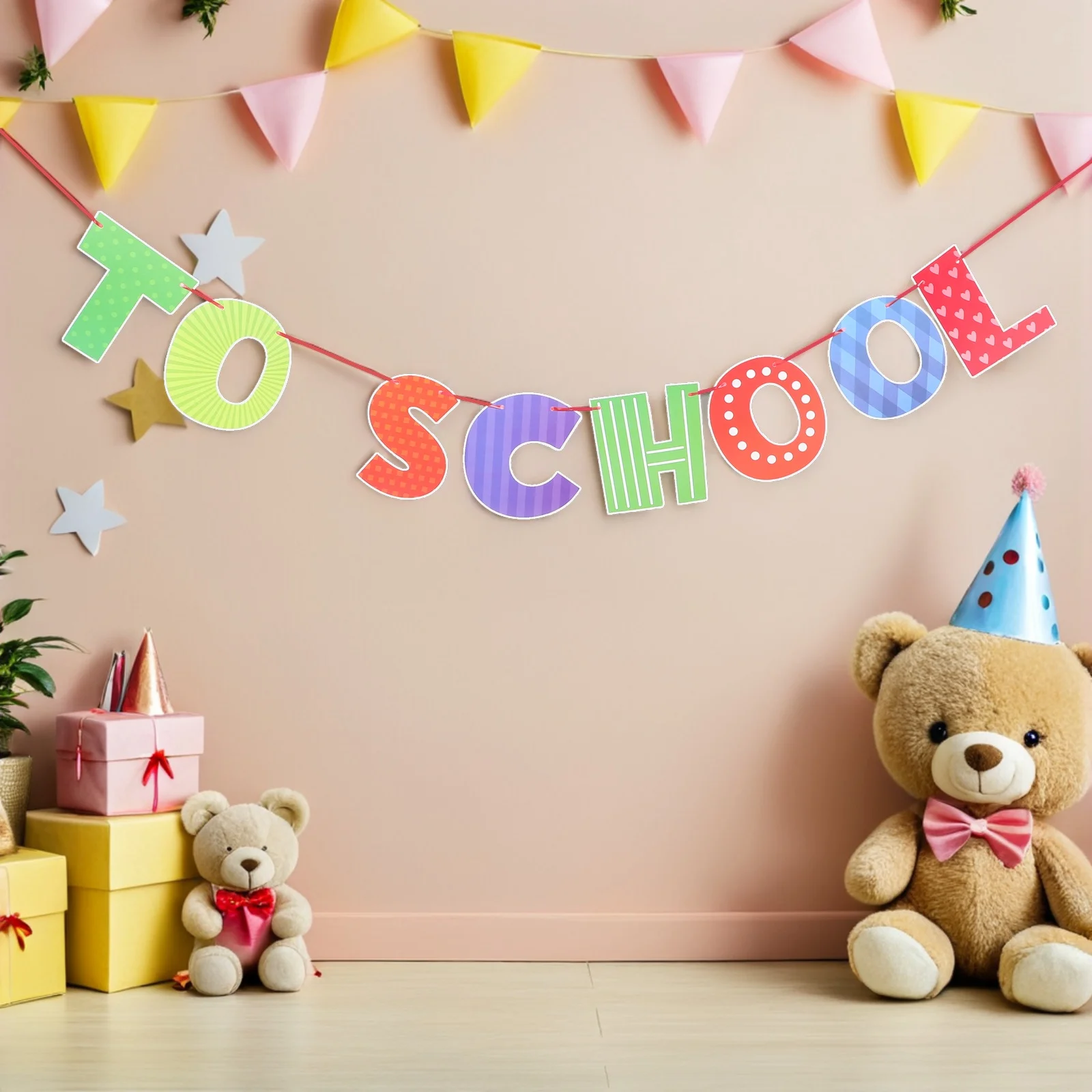 

Banner Decorations Flags Party Supplies First Day Of School Prop Colorful Reusable Classroom Welcome Hangings For