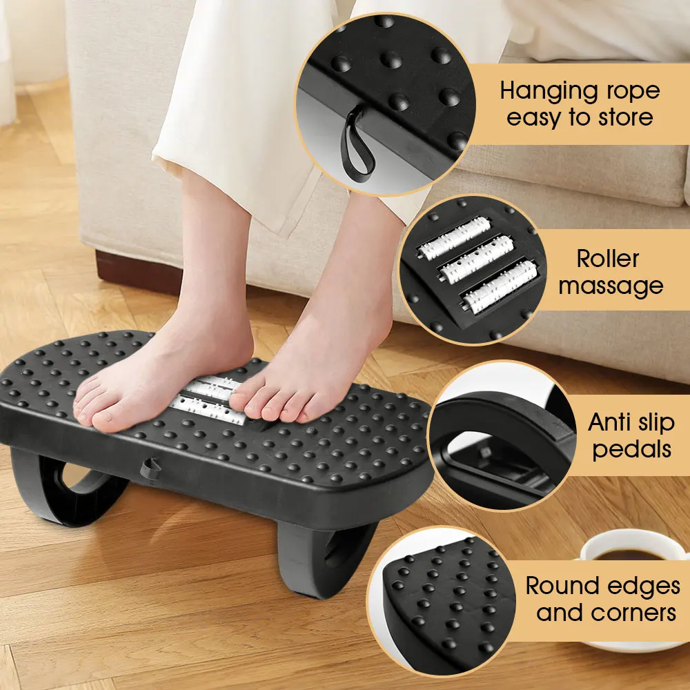 Portable Home Office Footstool Ergonomic Under Desk Footrest Foot Stool With Swing Massage Rollers Relieve Waist Legs Fatigue