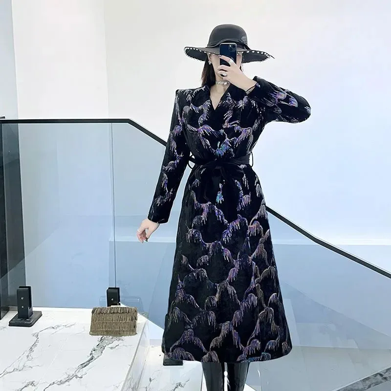 Thickened Winter Warmt Heavy Embroidery Sequins Temperament Women Overcoat 2025 New Fashion Women High-Quality Women's Coat H658