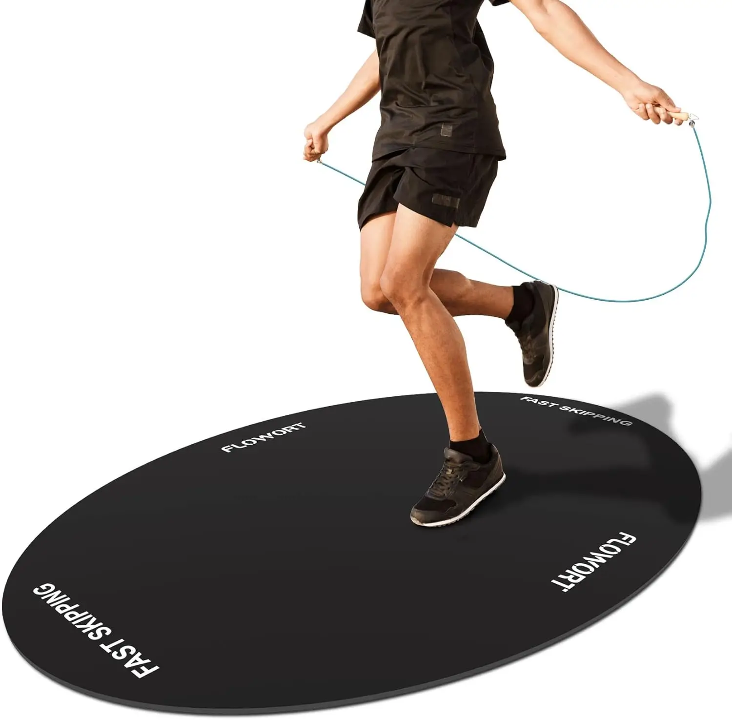 

Большой резиновый коврик для упражнений для скакалки, амортизирующий нескользящий овальный коврик для использования в помещении и на открытом воздухе с дополнительной веревкой и рюкзаком