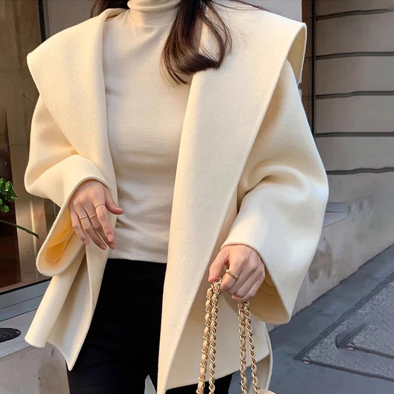 

Модное шикарное дизайнерское пальто с капюшоном во французском стиле, универсальная верхняя одежда для отдыха, элегантные женские осенние однотонные пальто с длинными рукавами