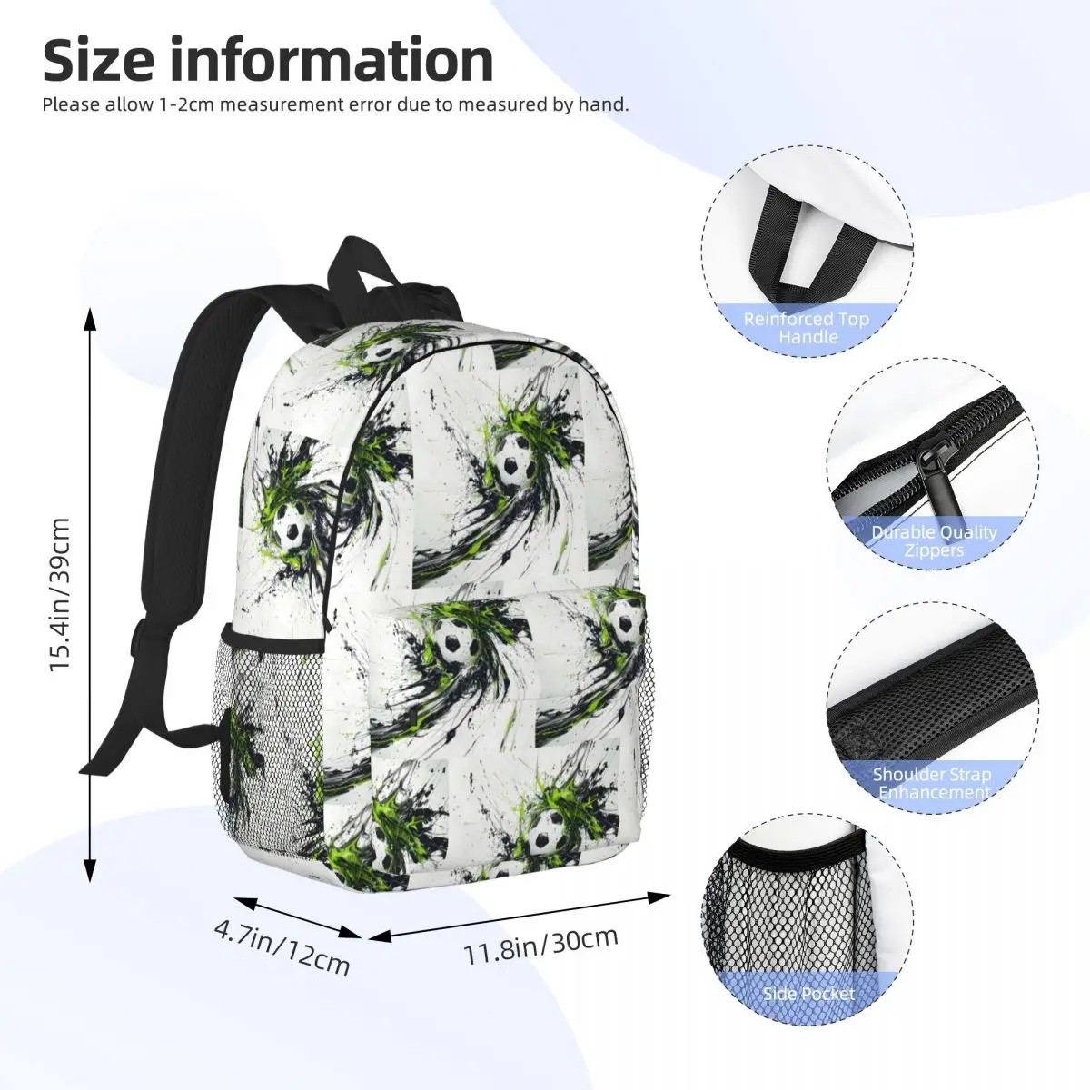 Abstract Colour Soccer Splash Ink Football Art Watercolor Backpack Student BookBag Men Women School Bag Laptop Shoulder Bags