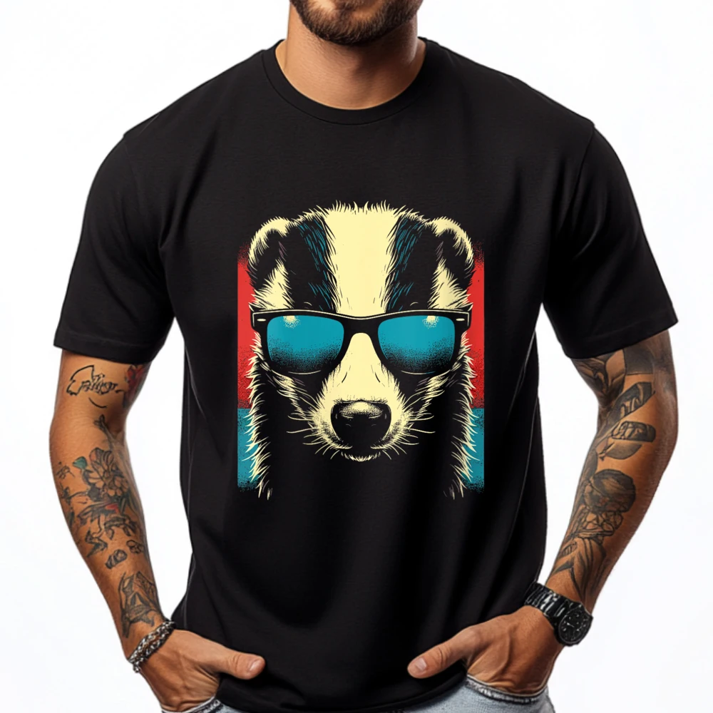 

Womens Retro Honey Badger With Sunglasses Vintage Favorite Animal Streetwear Men New Year Big Size Printed