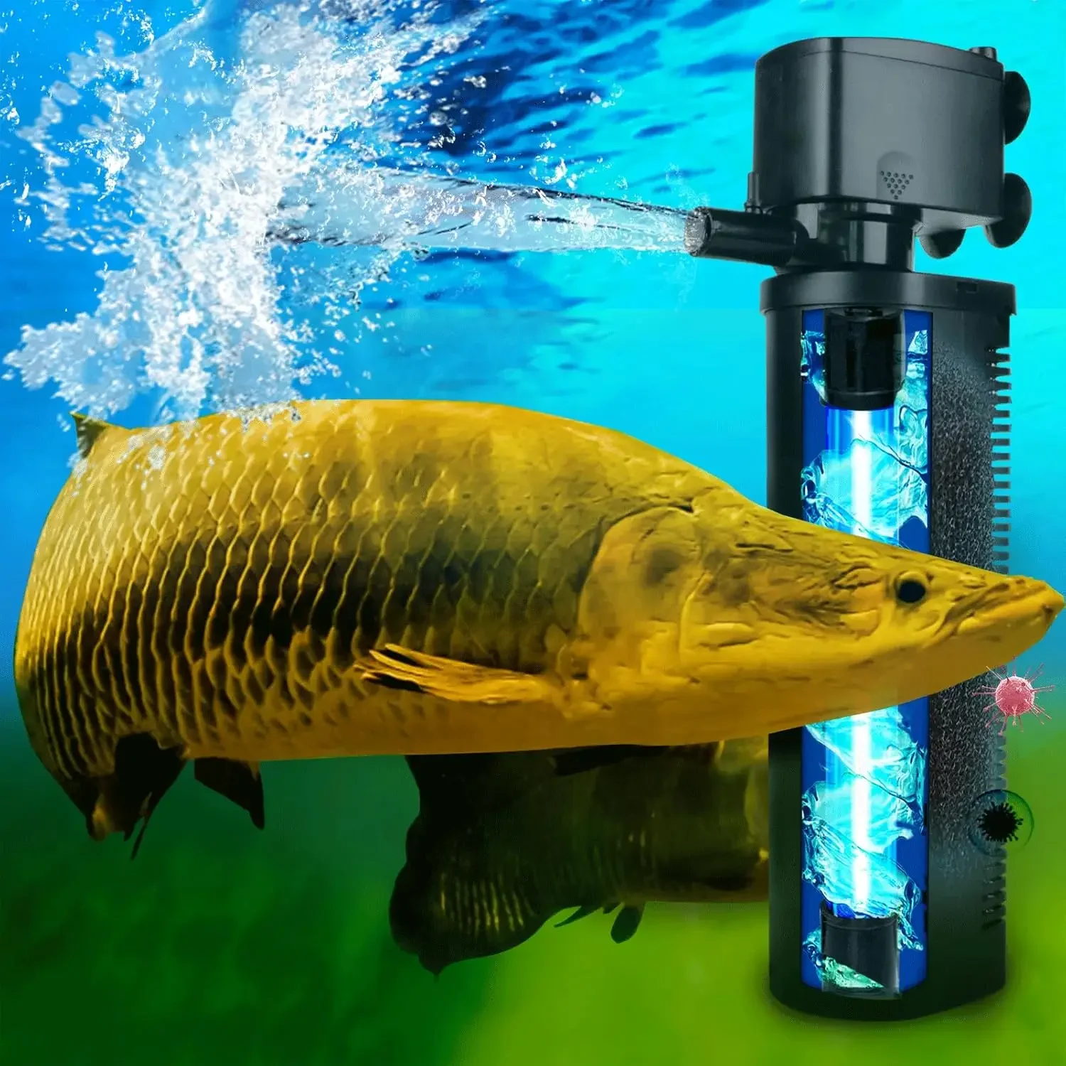 Filtro de acuario UV para tanque de 75-200 galones, tanque de tortuga de pescado grande, máquina de limpieza de agua verde, filtro de recipiente sumergible Powe