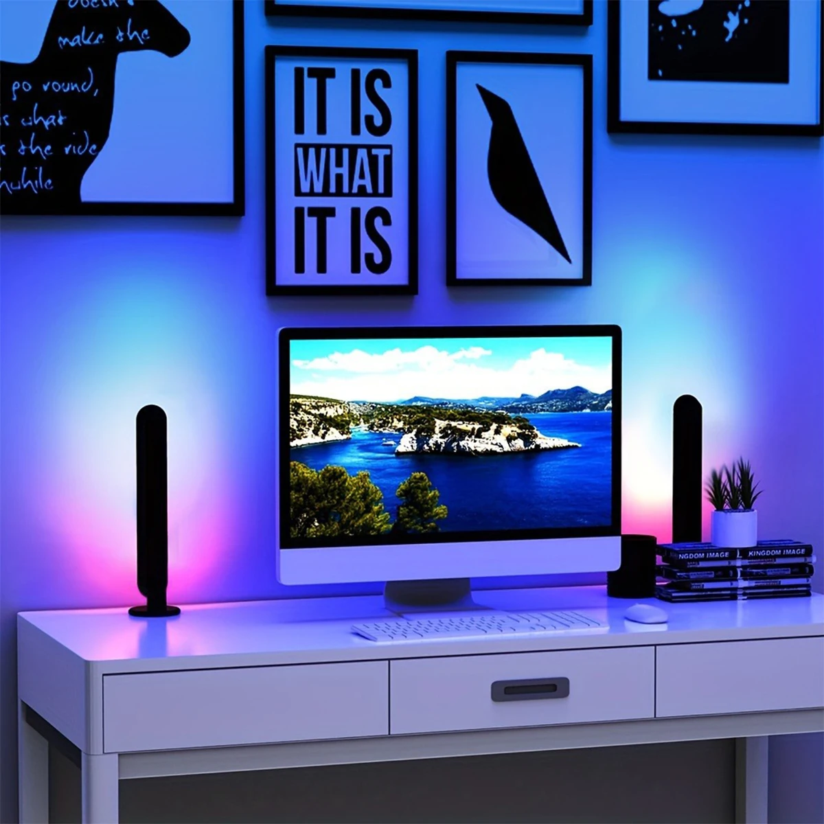 RGB Smart LED Strip Night Light Remote Control For Room Gaming TV And Party Decoration Sync With Music Desk Table Lights Lamp