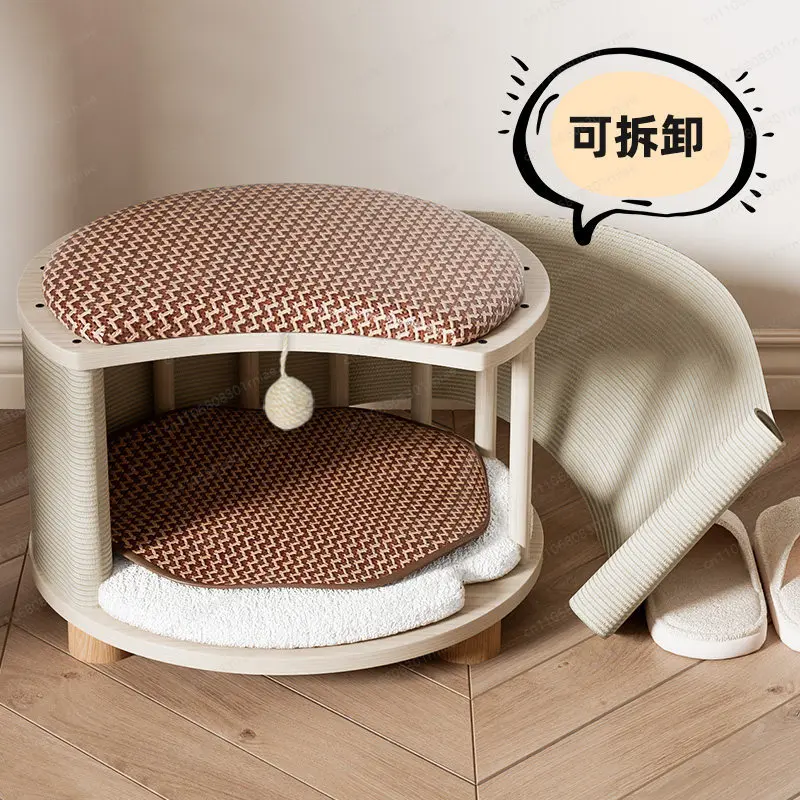 All Seasons Universal Summer Cat Nest Stool Human-Cat Shared Kitten House House Solid Wood Mat in Summer Warm in Winter