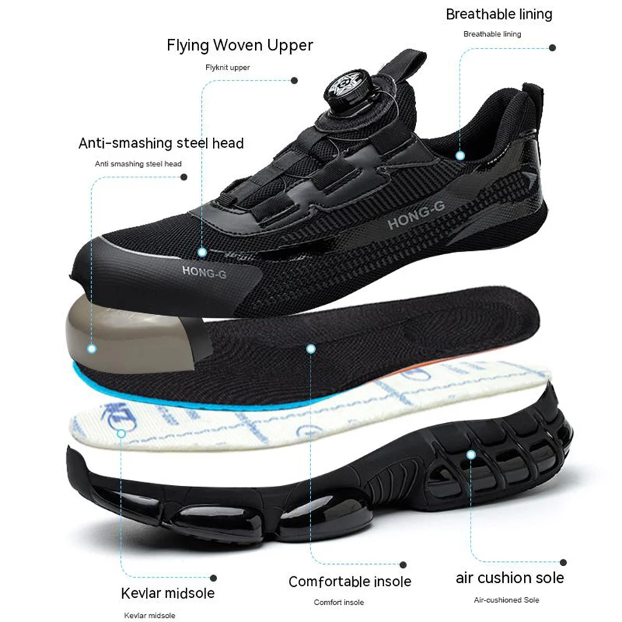 

Steel Toe Safety Shoes Men, Anti-Puncture Anti-Smash Non Slip Industrial Work Boots Lightweight Breathable Work Hiker Boots