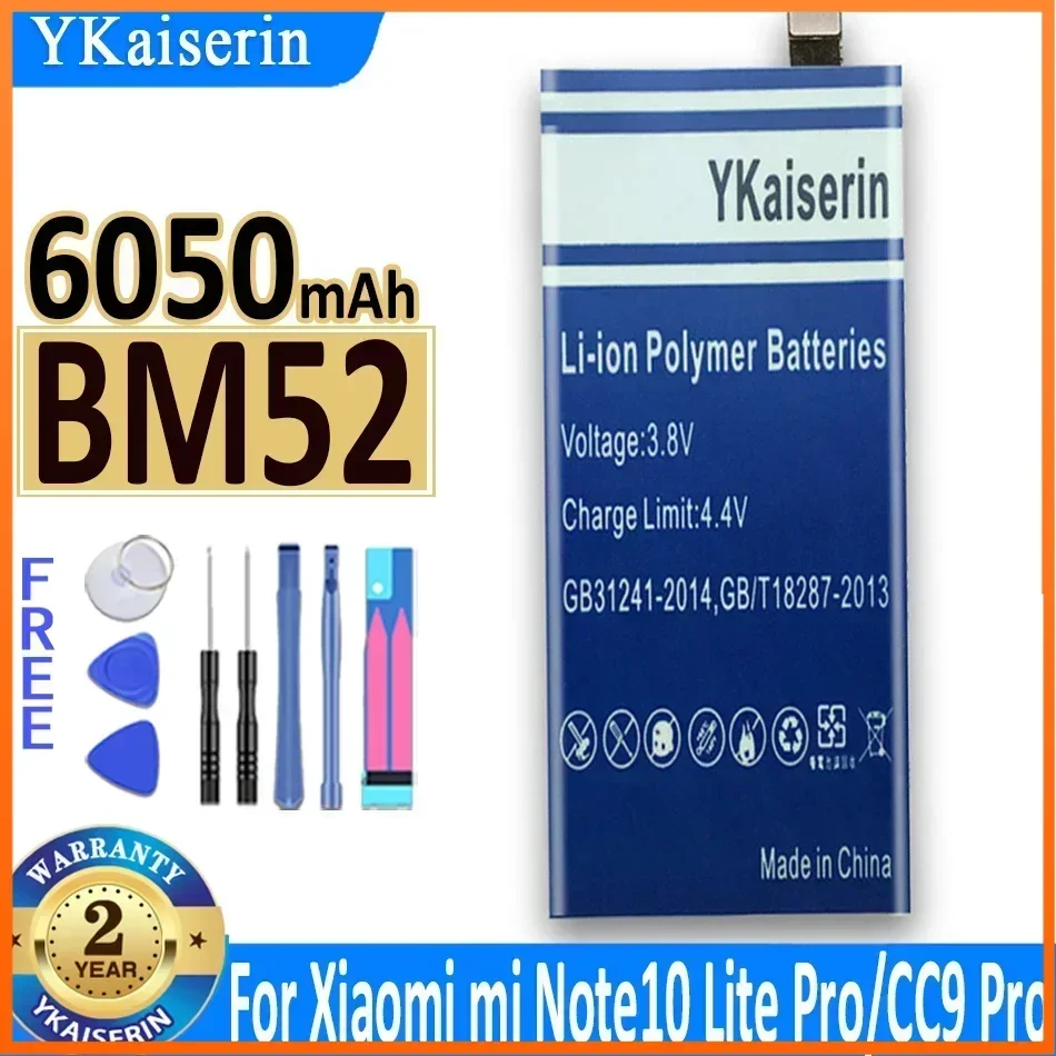 YKaiserin BM52 6050mah Battery for Xiaomi Mi Note 10 Lite/Note 10Lite/ Note 10 Pro /Note10 Pro/ CC9pro CC9 Pro Phone Batteries