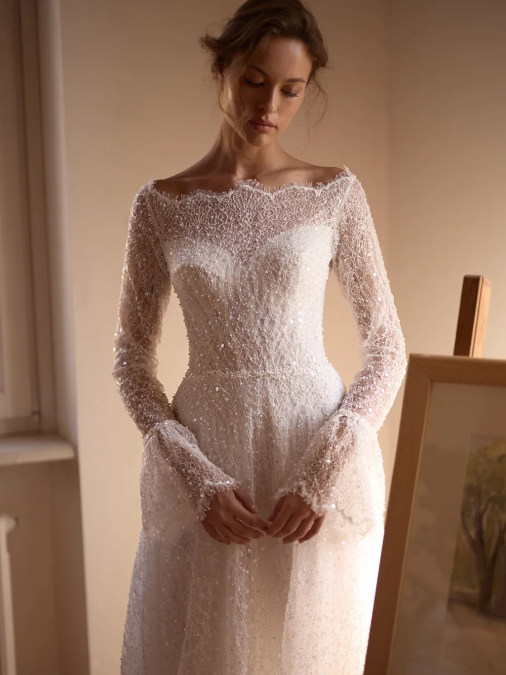 

New Dreamy Beaded Lace Wedding Dress Opulent Boat Neck Bridal Gown Customized Elegant A-line Floor-length Dresses For Bride