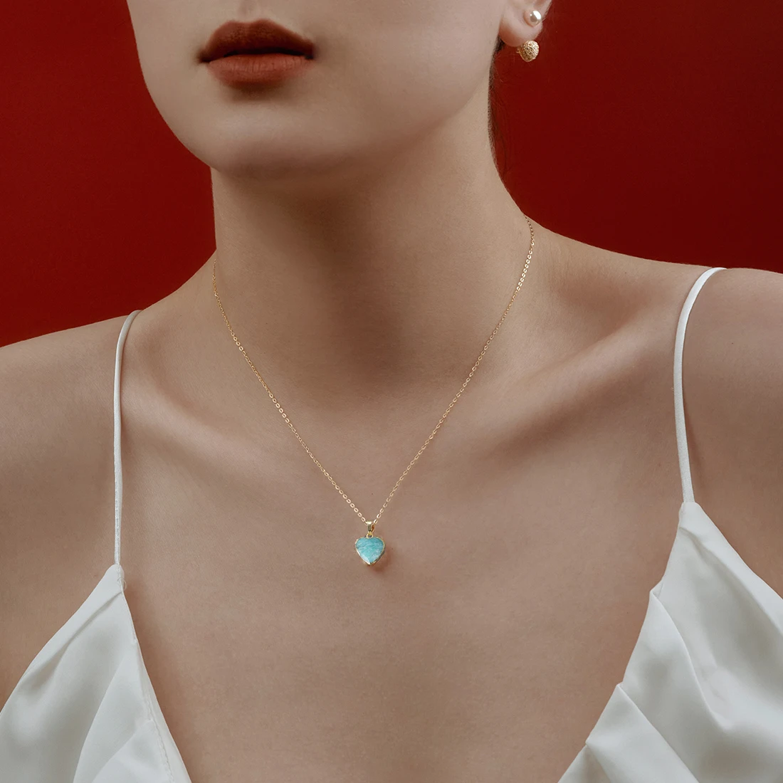 ITSMOS Amazonite Pendant Necklace 14K Gold Plated Energy Gemstone Powerful Healing Heart-shape Necklace for Women Soul Gift