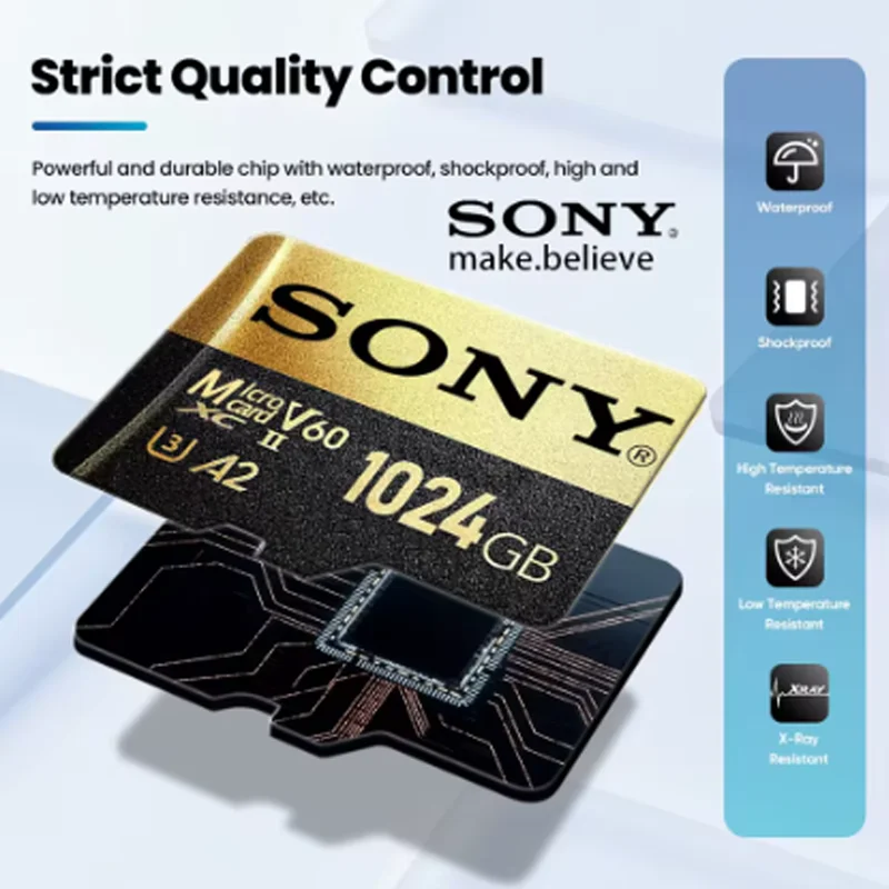 

Высокоскоростная карта SONY TF Micro SD 128 ГБ/256 ГБ/1024 ГБ A2 U3, черная и золотая, стабильная карта памяти для чтения/записи для игровых планшетных консолей