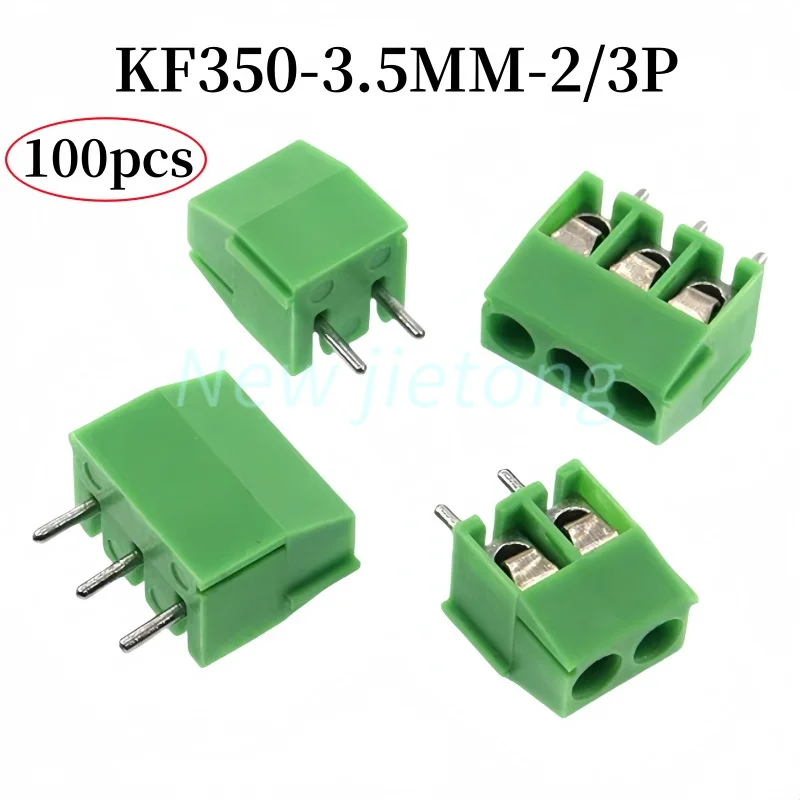 100pcs KF350-3.5-3P Terminal 300V 10A Screw 2/3Pin 3.5mm Straight Pin PCB Screw Terminal Block Connector