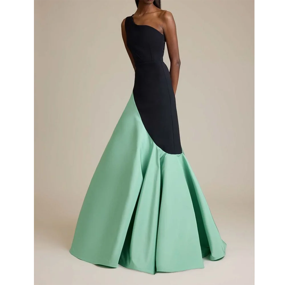 

One Shoulder Sleeveless Patchwork Color Prom Gowns Mermaid Flor Lebgth Slim Fit Oversize Skirt Party Wear
