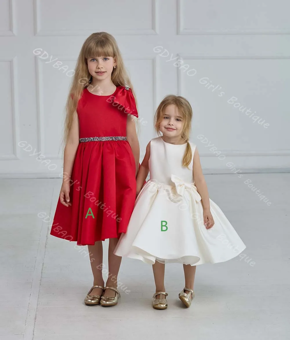 Vestidos de niña de flores personalizados hasta el té para boda, vestido de fiesta de princesa con lazo de satén para niños pequeños, vestido de fiesta para 2-14 niños