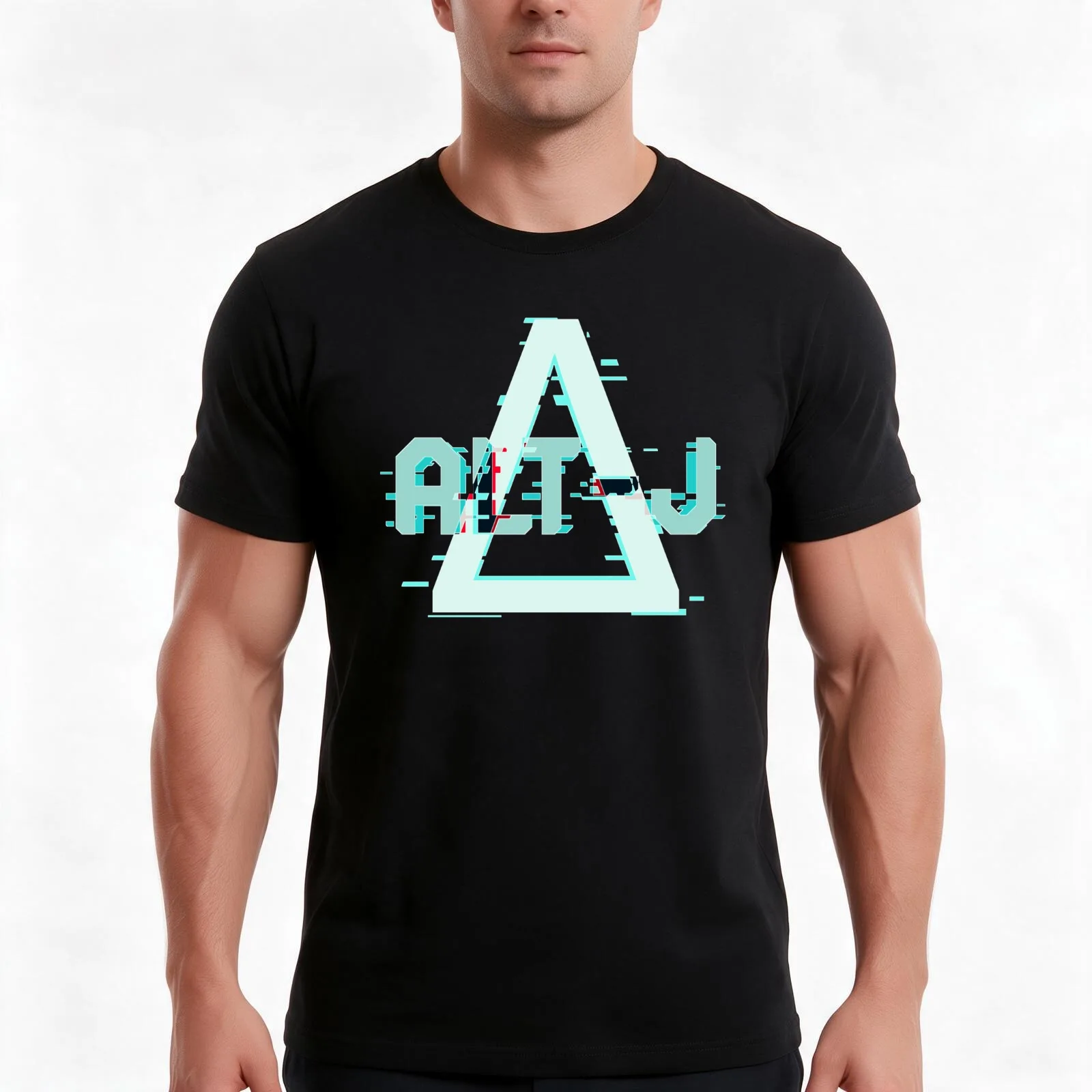 Alt - J Triangle Glitched T-Shirt, Summer Casual Cotton Tee, Oversized Streetwear Tops, Vintage Graphic Print, Unisex Men Women