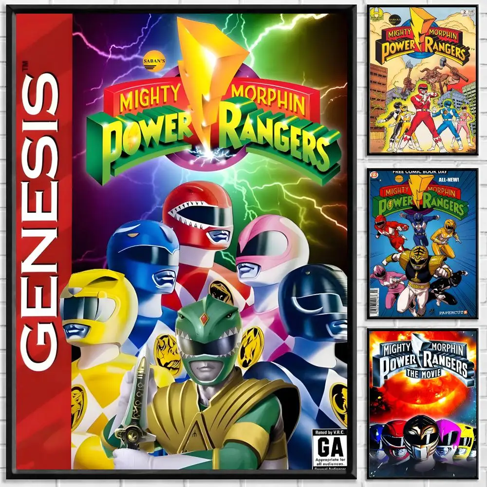 TV Series Mighty Morphin Power Rangers Poster Self-adhesive Art Waterproof Paper Sticker Coffee House Bar Room Wall Decor