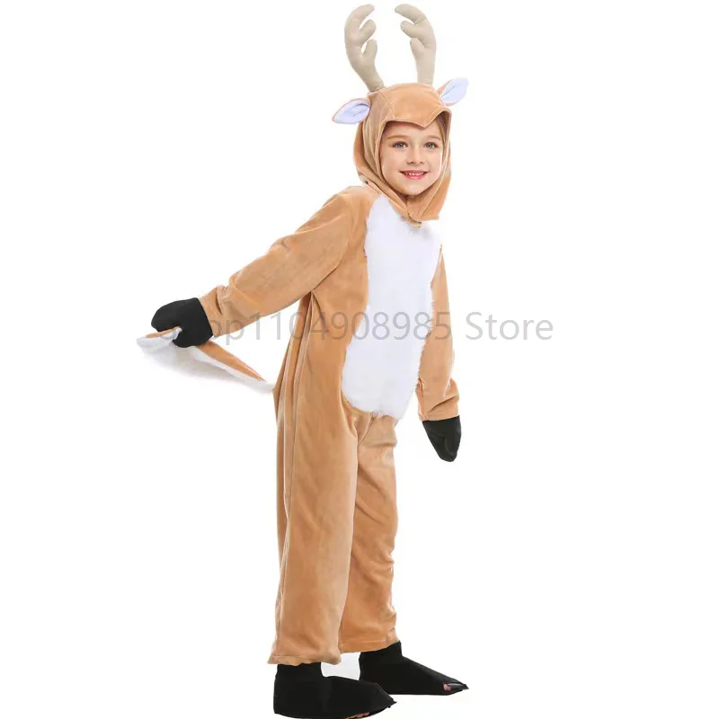 Children's Reindeer Cosplay Costume,One-piece Suit with Hat,Suitable for Christmas Stage Performances