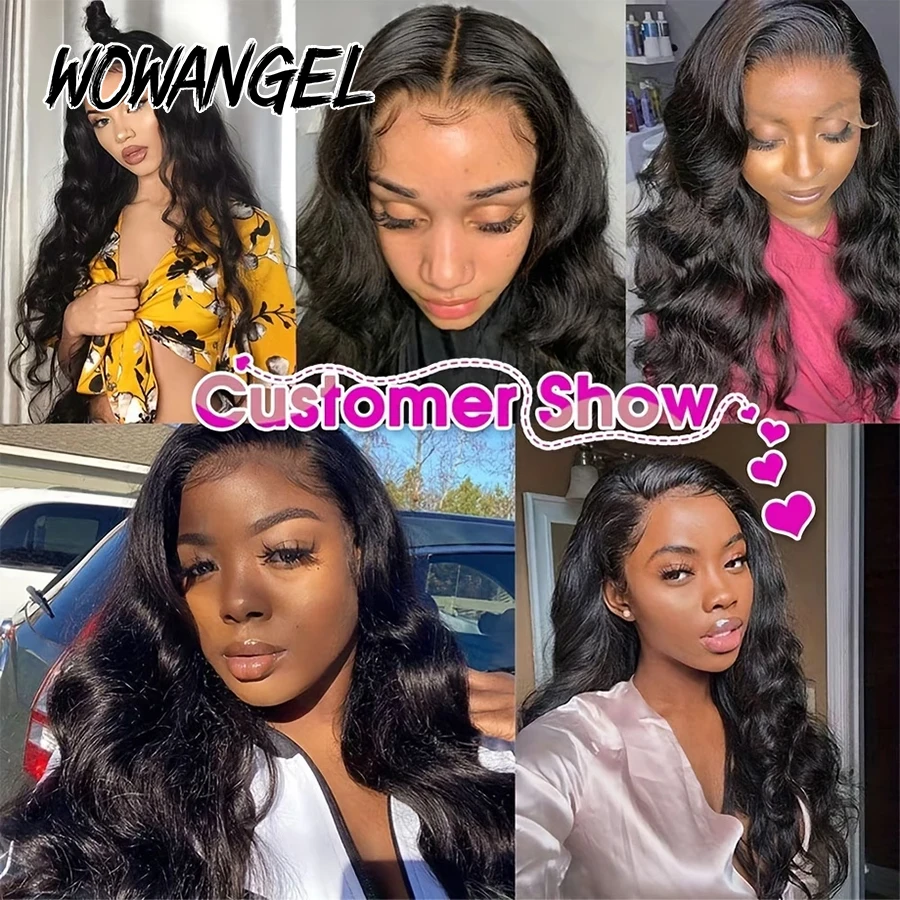 WOWANGEL Jet Black Body Wave Lace Front Human Hair Wig 250% Brazilian Virgin 13x6 HD Lace Full Frontal Wig Pre Plucked For Women view 5