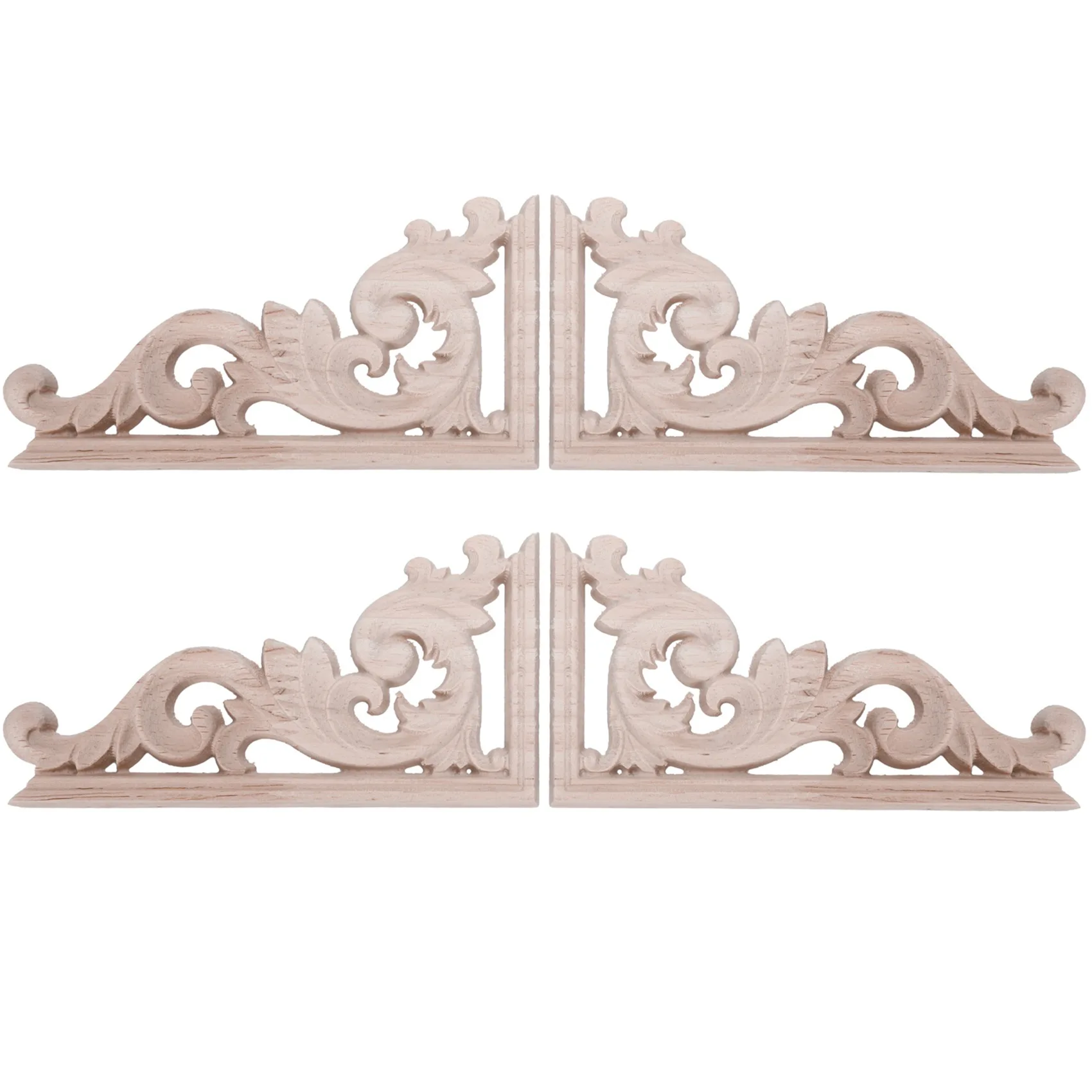 

4pcs left+right(each 2pcs) Vintage Wooden Carved Corner Onlay Furniture Wall Decor Unpainted Frame Applique