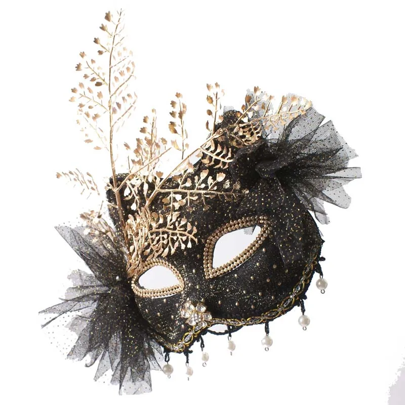 Mask resin material exaggerated pearl lace splicing exquisite women's half face suitable for Halloween stage party performance