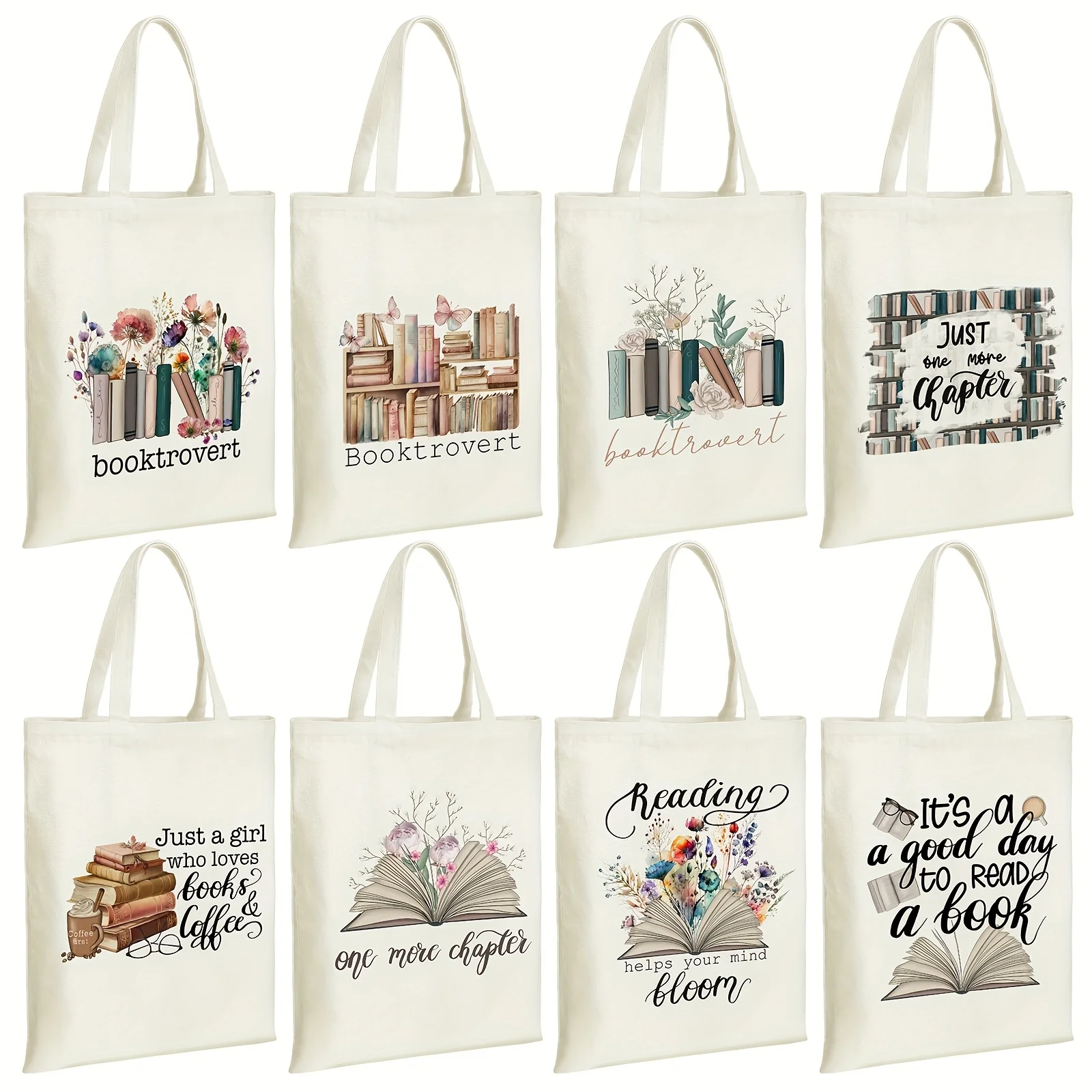 

Gift For Her/Him 8pcs Book Club Gifts Bulk Book Lovers Canvas Tote Bags Easter Christian Bookish Librarian Reader Gifts for Women(Book, Flower)