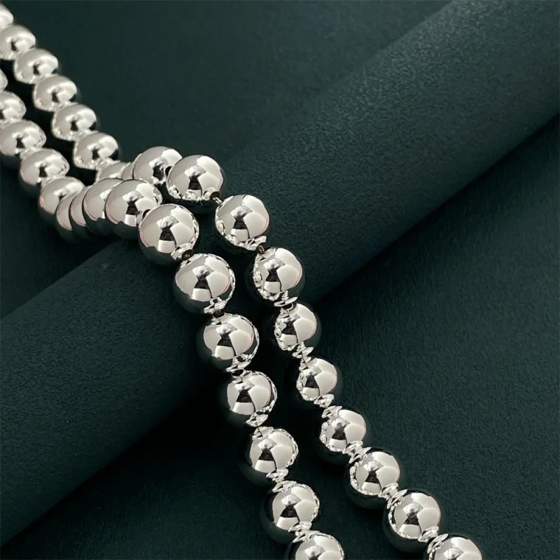 925 الاسترليني قلادة فضية 10 مللي متر البوذية الخرز قلادة المرأة موضة قلادة بسيطة حفلة عيد ميلاد مجوهرات الزفاف هدية