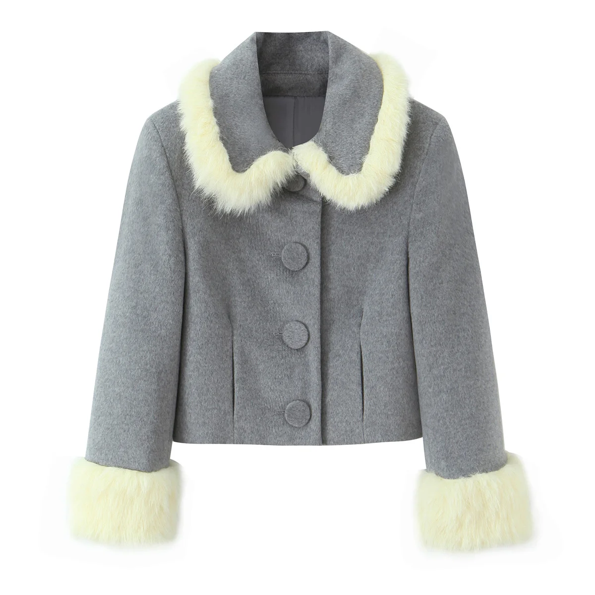 

Осень-зима, новая модная куртка с меховым украшением на пуговицах, женская элегантная уличная плюшевая однотонная короткая куртка с длинными рукавами