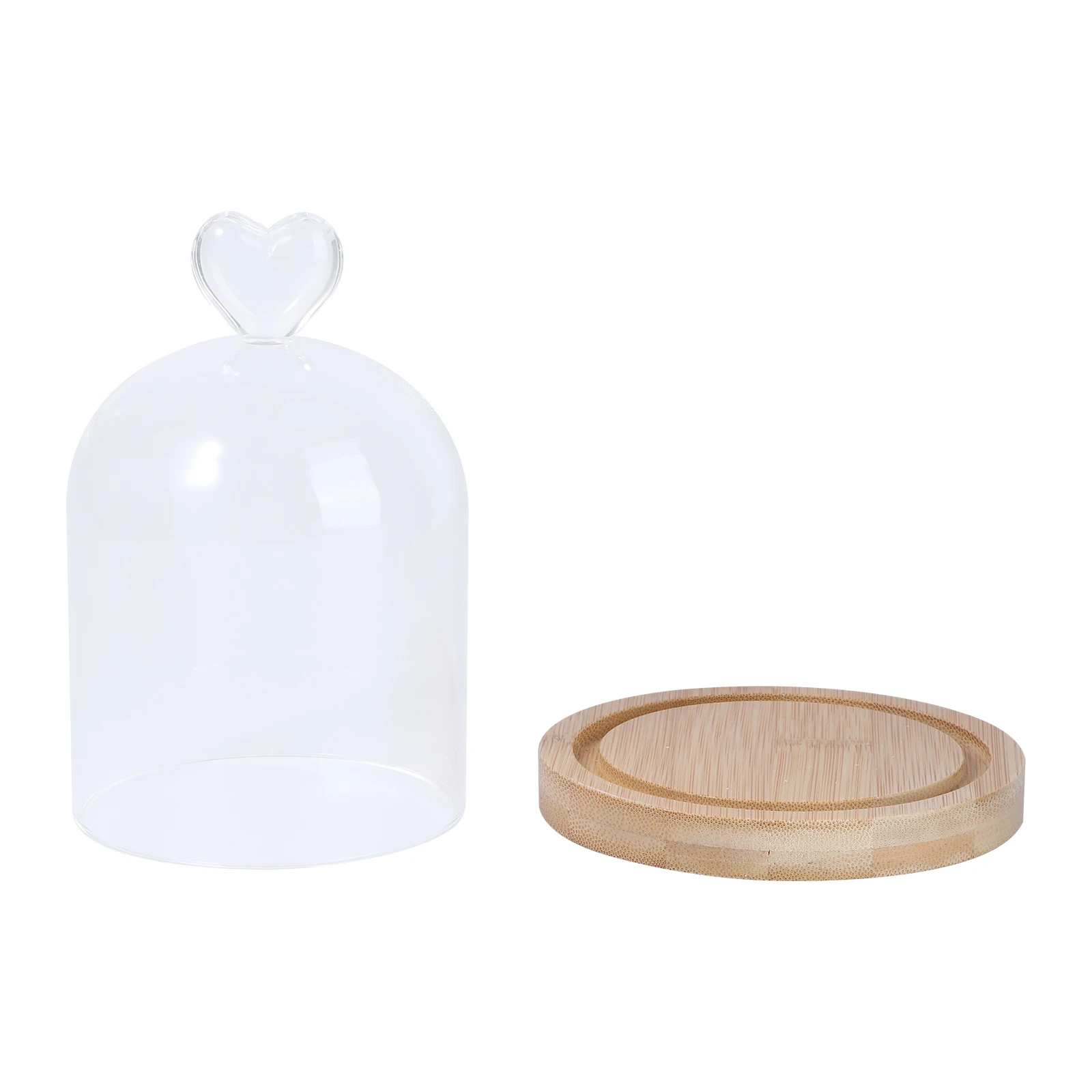 

Transparent Heart-Shaped Glass Cover for Dried Flowers Display Floral Containers Bamboo Dome Stand Decor Storage Solution