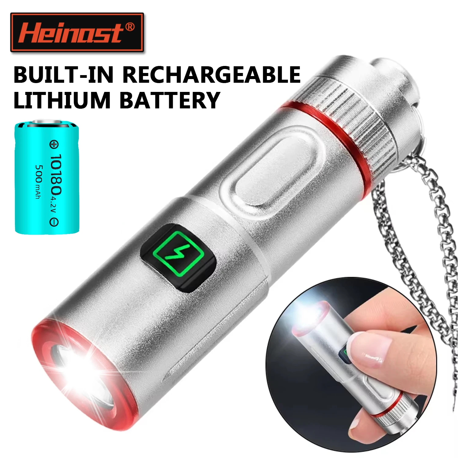 

Heinast Powerful Mini Flashlight Rechargeable Torch Outdoor Searchlight Portable Work Light with Magnet Back Clip Alloy Chain