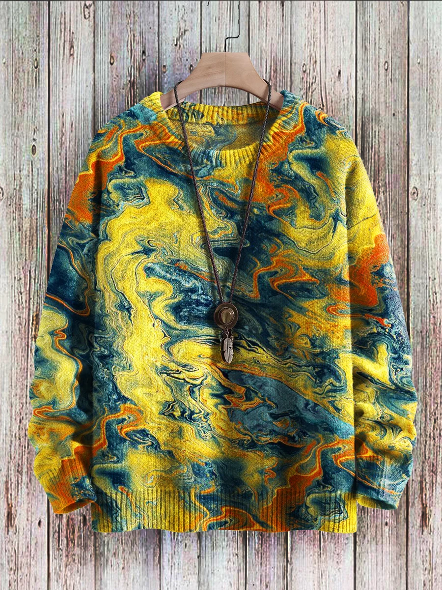 Winter Unisex Casual Knit Pullover Sweater Retro Art Pattern 3D Printed Fashion Crewneck Long Sleeve Sweater Sweatshirt KMY40