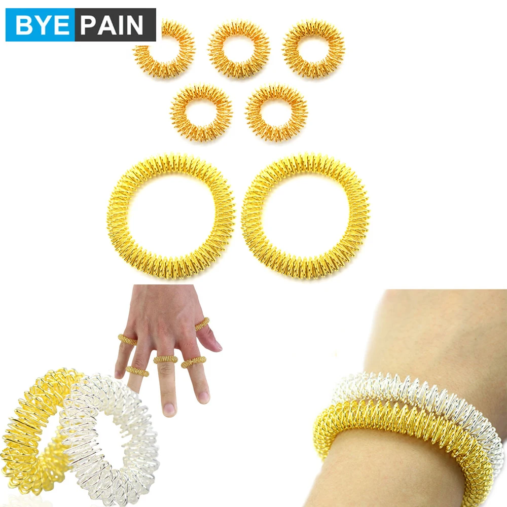 BYEPAIN 5Pcs Acupressure Massage Rings + 2Pcs Wrist Massage Rings, Chinese Medicine Pain Therapy Finger Circulation Massage Ring