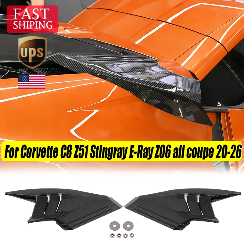 Rhyming 2 Pcs For Corvette C8 Stingray Z51 Coupe 2020-2025 E-ray 2024+ Z06 2023+ Rear Roof Intake Ports High Qualiity Rear Hatch D Pillar Window Air Intake Vents Louvers Trim Cover Texture Carbon Fiber Pattern Car Exterior Accessories