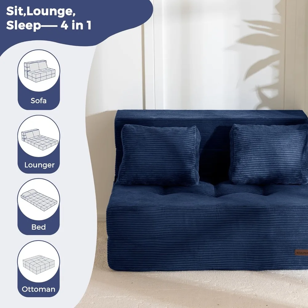 MAXYOYO 4-in-1 Convertible Sofa Bed, Fold-Out Sleeper Couch with Pillow, Tufted Folding Couch Bed Foam Floor Couch, Lazy Chair