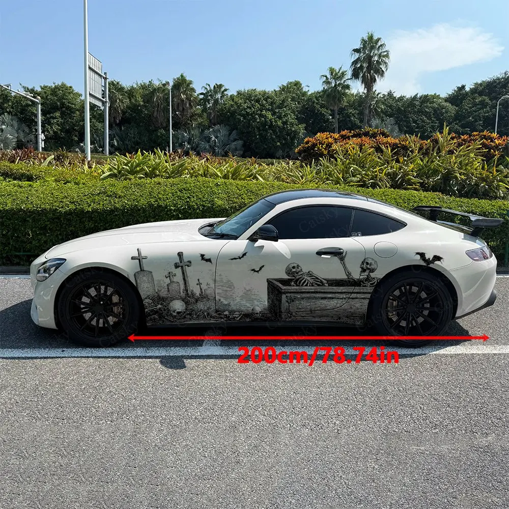 2pcs Skeleton Graveyard Moonlight, Durable, Fade-resistant, Enhance Vehicle Aesthetics With Bold Artistic Design Car Vinyl Wraps