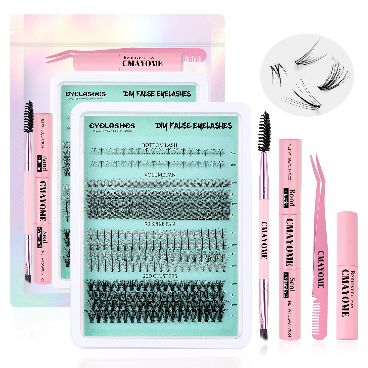 Lash Clusters DIY Lash Extensions Kit 360pcs Individual Lashes Clusters D Curl Eyelash Extension Kit with Applicator and Lash