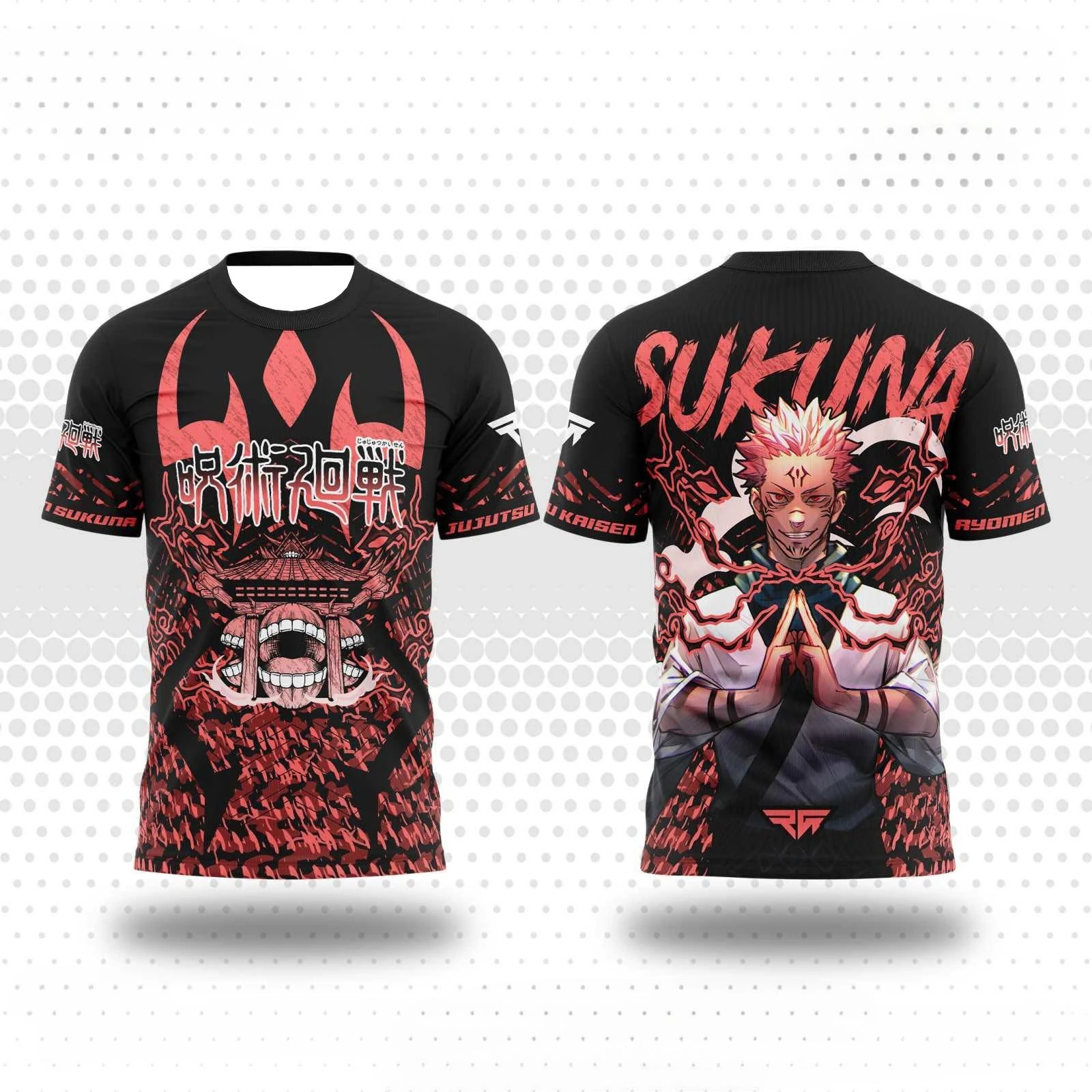 

Jujutsu Kaisen Sukuna Anime T-shirt Men's Women's Full Sublimation Demon Mouth Print Casual Streetwear Breathable Cool Tee