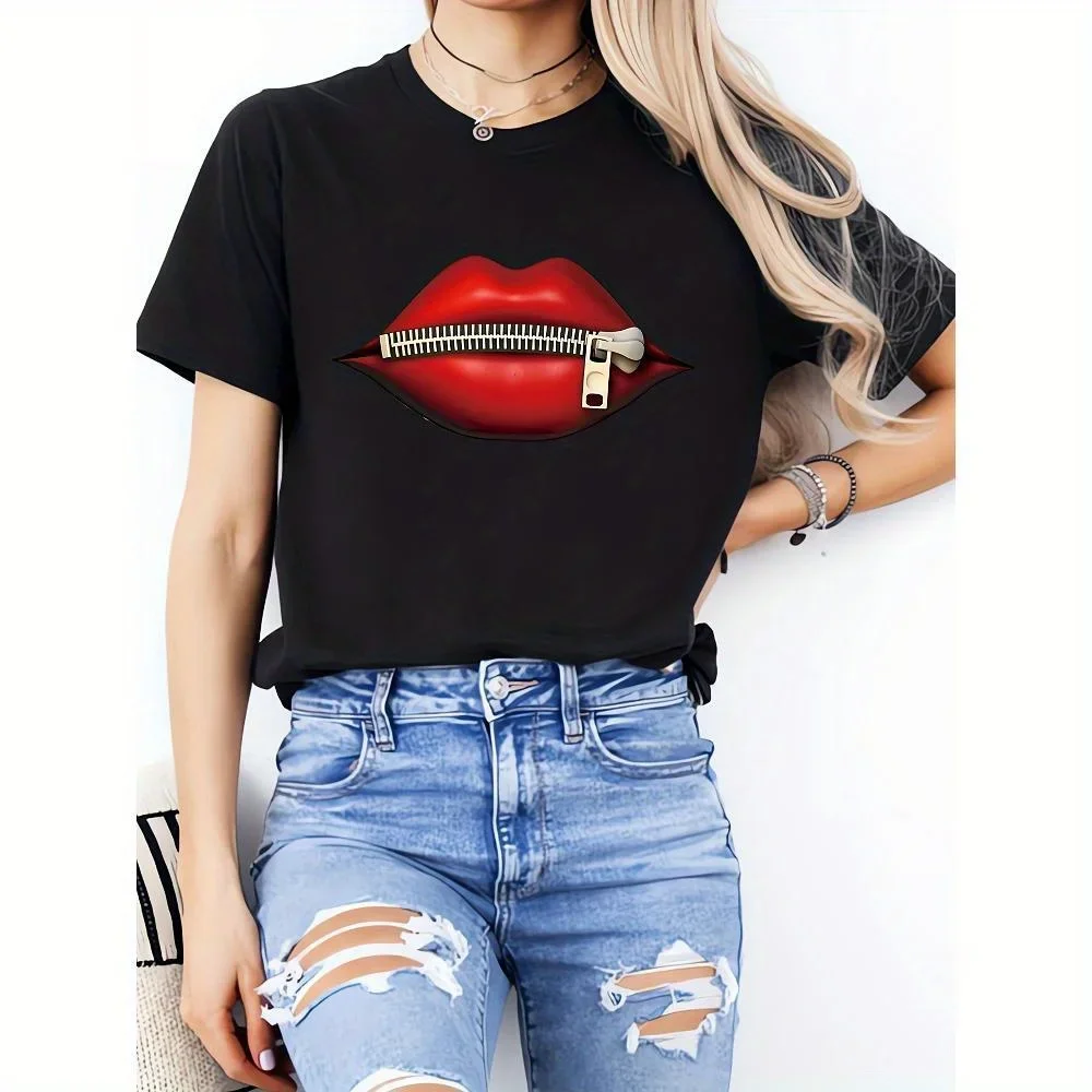 Abra tus labios, camisetas informales holgadas de manga corta para mujer, camisetas básicas, descanso único, regalos navideños están preferidos