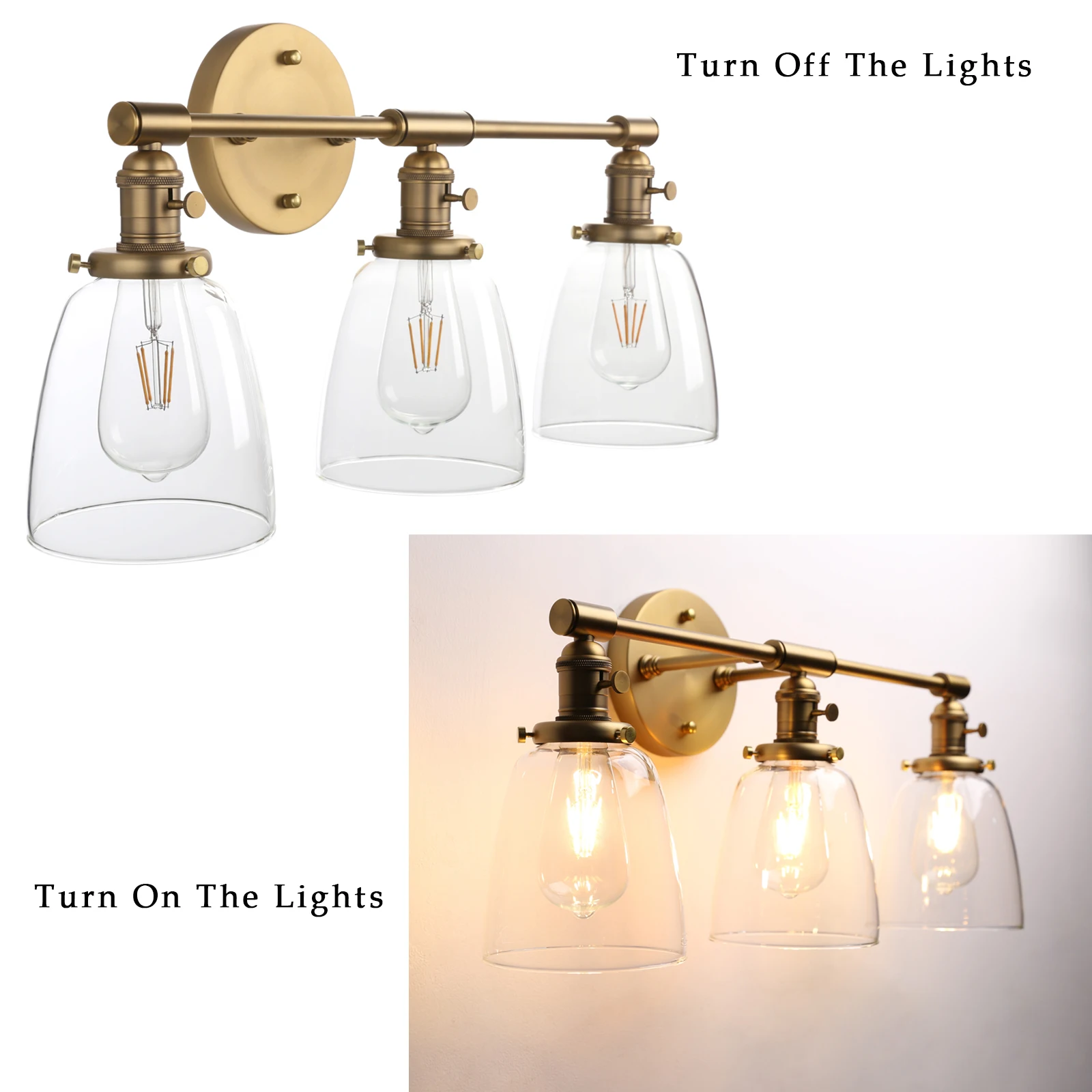 Permo 3 Light Industrial Wall Sconce Black Sconces with 5.5 Inches Dome Shape Clear Glass Shade