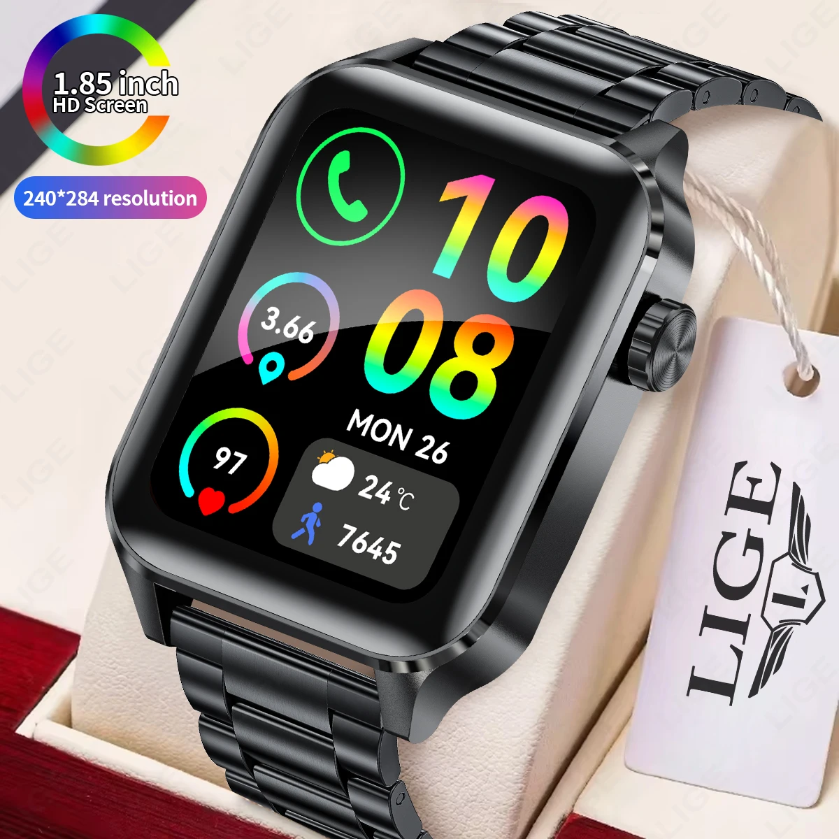 

LIGE Voice Calling Smartwatch Men 24H Health Monitor 100+ Sports Modes IP68 Bluetooth Music Smart Watch Women 1.85 Inch Display