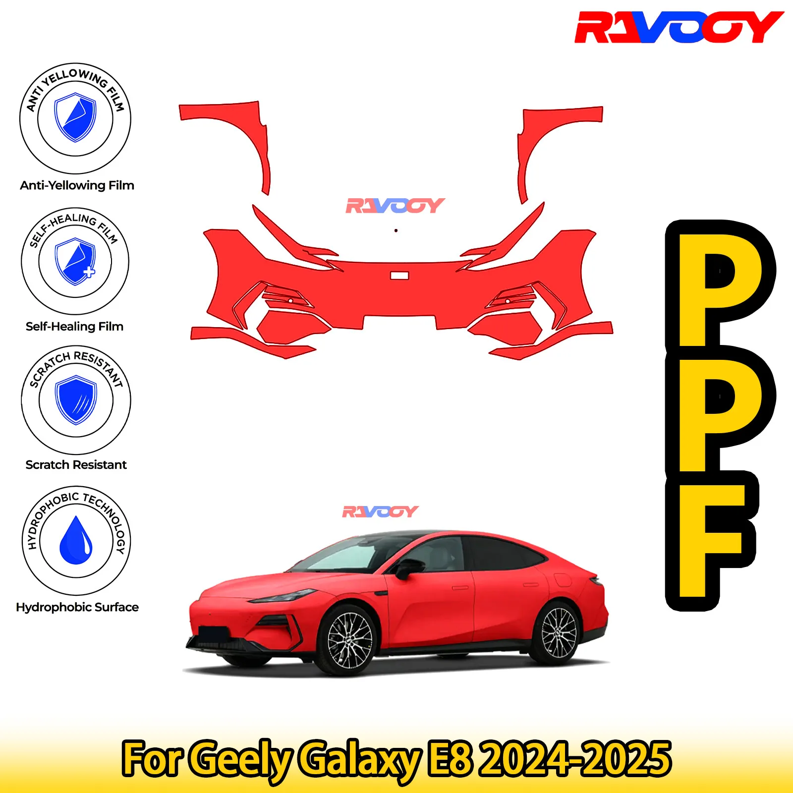 

For Geely Galaxy E8 2024-2025 Glossy Matte Black Precut front PPF Kit Paint Protection Film