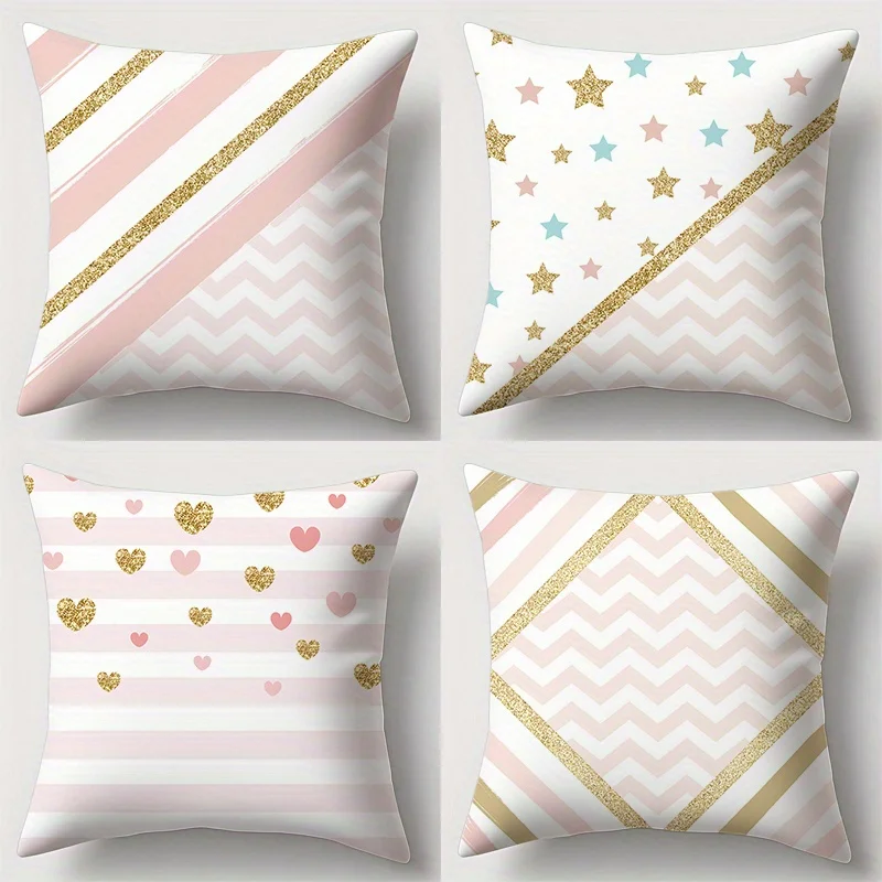 

Home Decor Pink & Gold Patterned Cushion Covers Pattern Cushion Cover Suitable for Sofa Bedroom Car Pillow Cover