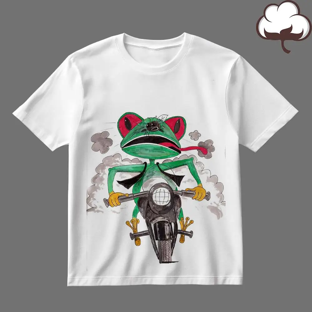 

Funny Cartoon Frog Print T-shirt High Quality 100% Cotton Street Graffiti Style Short Sleeve Men And Women Casual Round Neck Top