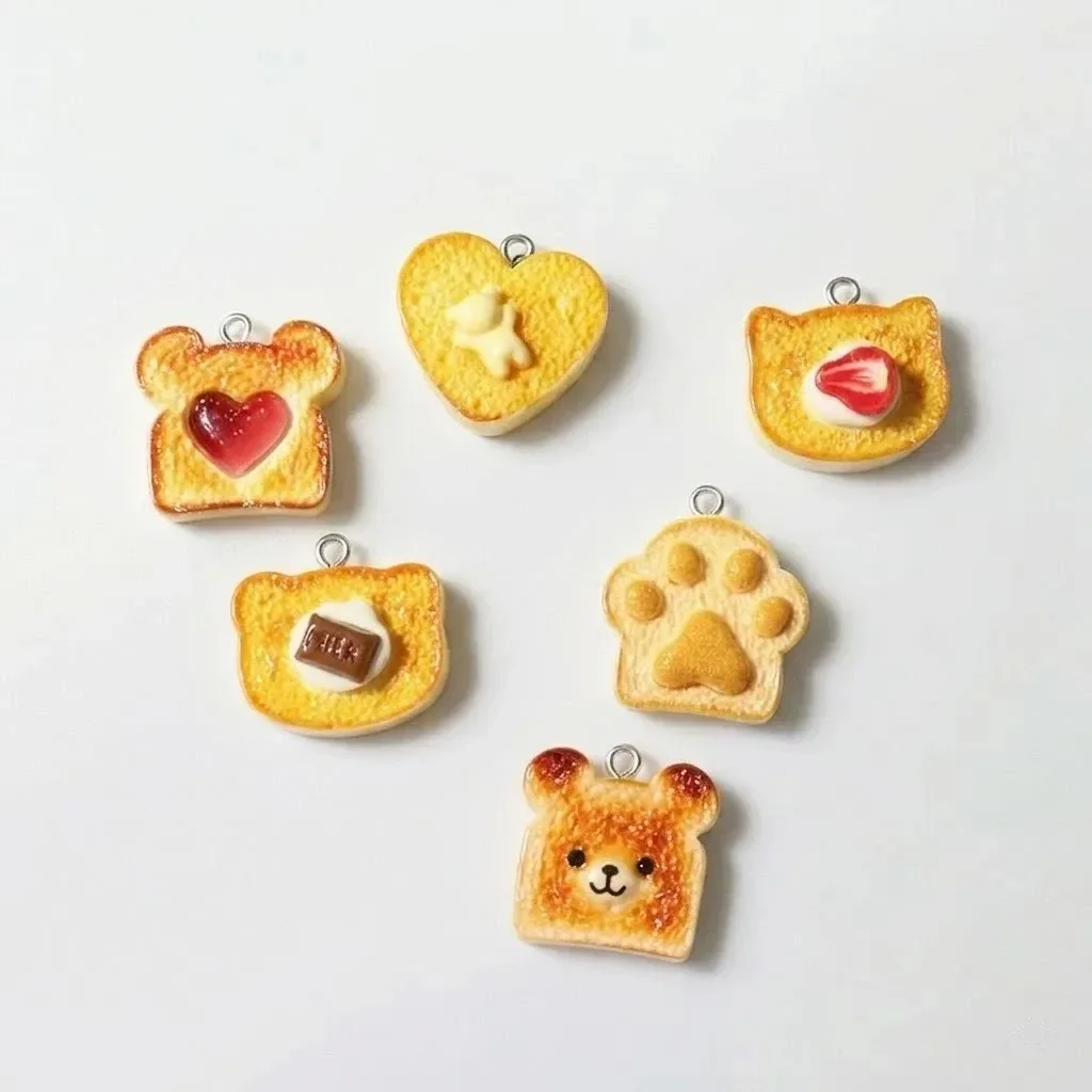 10Pcs Cute Cartoon Bread Resin Charms Bear Cat Paw Toast Pendants DIY Jewelry Making Supplies For Earrings Necklace Keychain