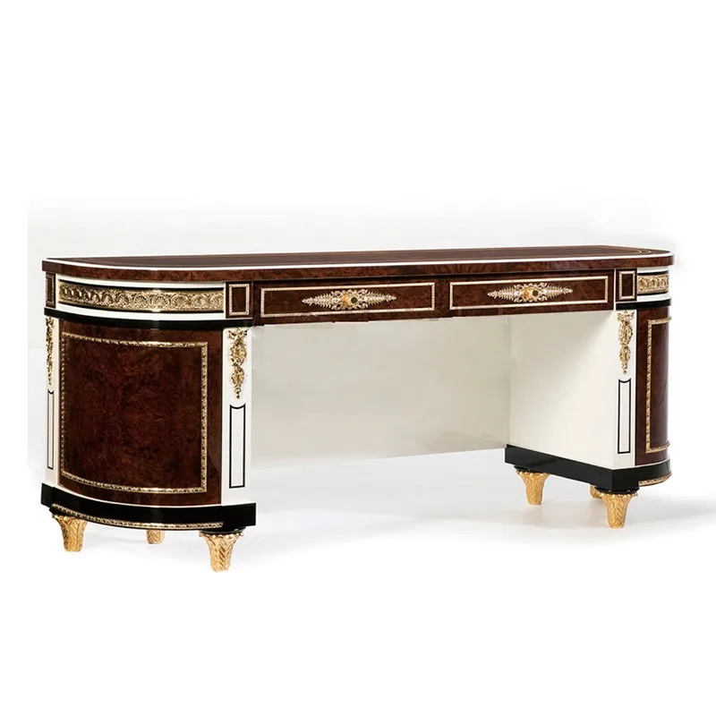 Alexander French Villa European Study Furniture Mahogany Book Table and Chair Combination