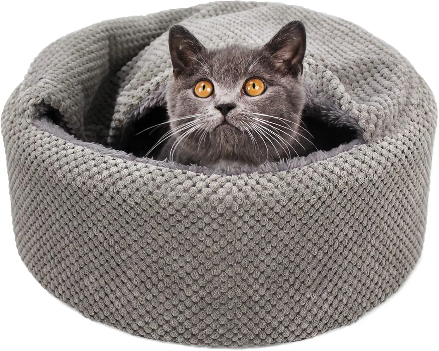 

Моющаяся круглая лежанка для кошек - мягкая, уютная и согревающая для домашних кошек. Уютная пещера для котят (серая, 12.59x12.59x5.91 дюймов)